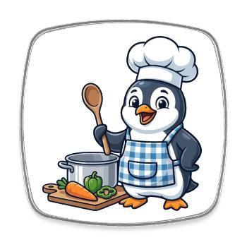 Cuisson des légumes de Penguin Chef - Magnet carré - blanc - Devant