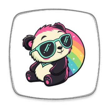 Panda Sonne Kühler Regenbogen - Viereckiger Kühlschrankmagnet - Weiß - Vorne