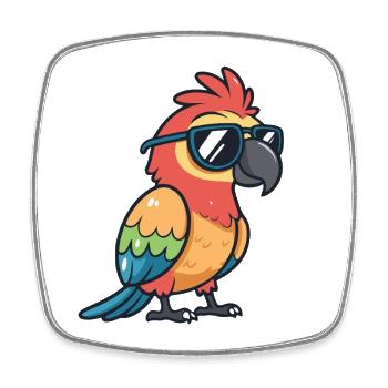 Cute chic parrot with sunglasses - Square fridge magnet - white - Front
