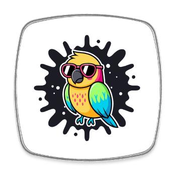 Perroquet Pop Art Lunettes Roses - Magnet carré - blanc - Devant