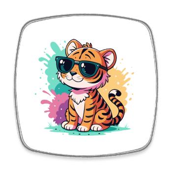 Tigre Splash coloré lunettes soleil - Magnet carré - blanc - Devant