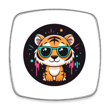 Tigre néon lunettes turquoise - Magnet carré - blanc - Devant