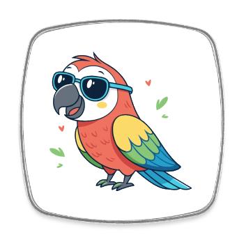 Perroquet coloré en lunettes de soleil - Magnet carré - blanc - Devant