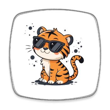 Tiger Chic Cartoon-Sonnenbrillen - Viereckiger Kühlschrankmagnet - Weiß - Vorne