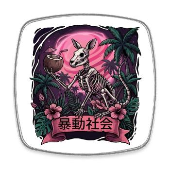 Skeletal Kangaroo in Neon Jungle - Square fridge magnet - white - Front