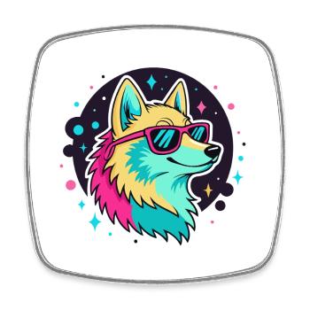 Neonwolf mit coolen Brillen - Viereckiger Kühlschrankmagnet - Weiß - Vorne