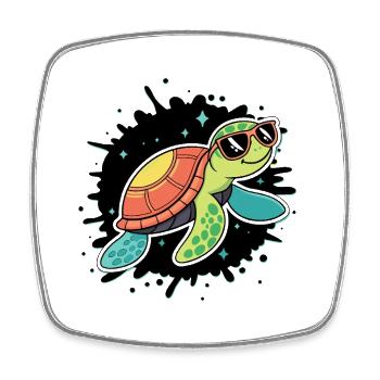 Chic Cosmic Turtle in Sunglasses - Square fridge magnet - white - Front
