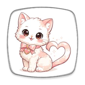 Chat pastel avec un nœud en forme de cœur - Magnet carré - blanc - Devant