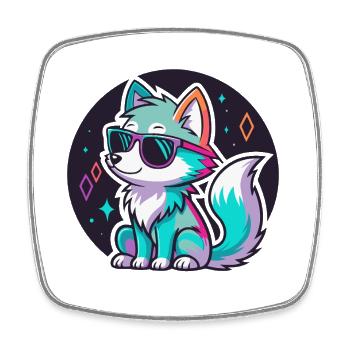 Loup néon lunettes soleil - Magnet carré - blanc - Devant