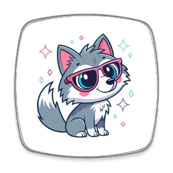 Cute chic wolf with rose-colored glasses - Square fridge magnet - white - Front