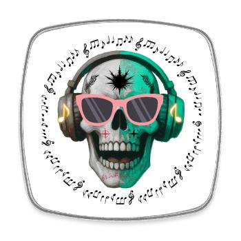 Schädel mit Kopfhörer- und Sonnenbrillen-T-Shirt-Design - Viereckiger Kühlschrankmagnet - Weiß - Vorne