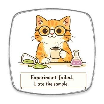 Wissenschaftler-Katze. Experiment gescheitert. Ich habe die Probe gegessen - Viereckiger Kühlschrankmagnet - Weiß - Vorne
