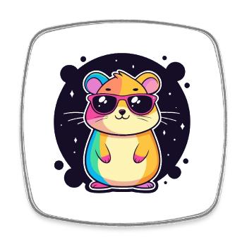 Hamster arc-en-ciel avec lunettes - Magnet carré - blanc - Devant