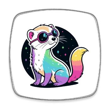 Cosmic Ferret Rainbow Pink Glasses - Square fridge magnet - white - Front