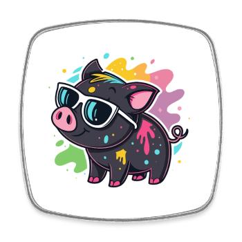 Cochon Art Spray et Lunettes - Magnet carré - blanc - Devant