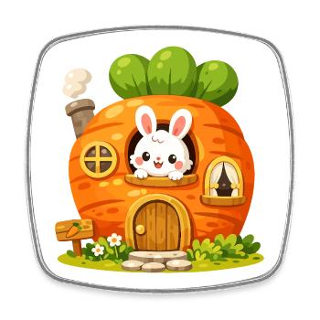 La Maison de la Carotte avec le Lapin - Magnet carré - blanc - Devant