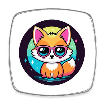 Fox Kawaii Pop Pink Brille - Viereckiger Kühlschrankmagnet - Weiß - Vorne