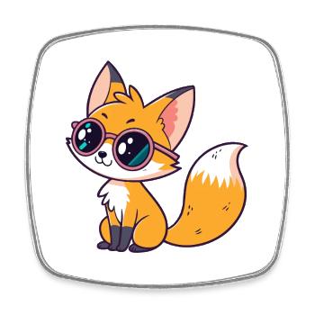 Fox Cub Glam Coole Brille - Viereckiger Kühlschrankmagnet - Weiß - Vorne
