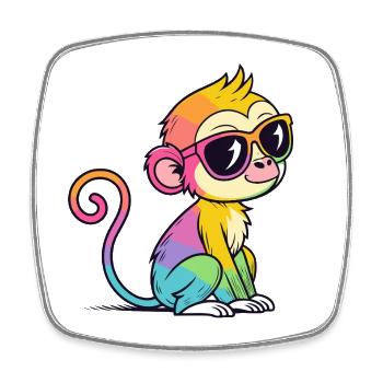 Rainbow Monkey Chic Glasses - Square fridge magnet - white - Front