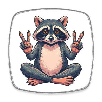 Waschbär Peace - Süßes Tier Motiv - Viereckiger Kühlschrankmagnet - Weiß - Vorne