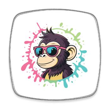 Singe cartoon Splash coloré lunettes roses - Magnet carré - blanc - Devant