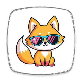 Fox Retro Neonbrille - Viereckiger Kühlschrankmagnet - Weiß - Vorne