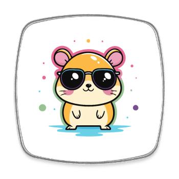 Hamster Cool Lunettes et Confettis - Magnet carré - blanc - Devant
