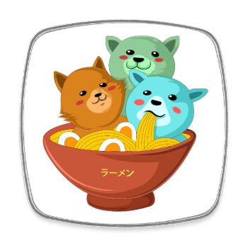 Kawaii Three Cats Ramen Shirt - Square fridge magnet - white - Front