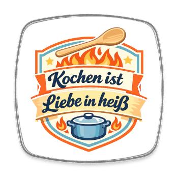 Küchenliebe im Flammenschild - Viereckiger Kühlschrankmagnet - Weiß - Vorne