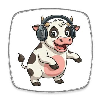 Vache dansante drôle DJ Techno Party dessin animé - Magnet carré - blanc - Devant