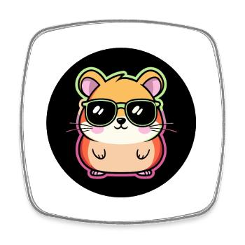 Hamster fashion lunettes soleil - Magnet carré - blanc - Devant