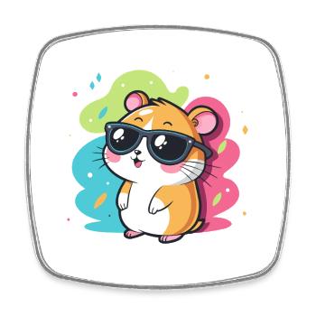 Hamster Fun Lunettes Cool - Magnet carré - blanc - Devant
