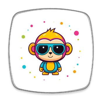 Singe Mignon Neon Lunettes Bleues - Magnet carré - blanc - Devant