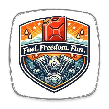 Fuel Freedom Fun Badge - Viereckiger Kühlschrankmagnet - Weiß - Vorne