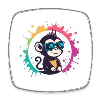 Monkey Splash Circle Blaue Brille - Viereckiger Kühlschrankmagnet - Weiß - Vorne