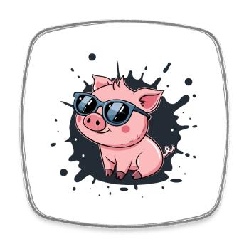 Cool pig in glasses on splash - Square fridge magnet - white - Front