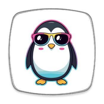 Schicker Pinguin mit Regenbogengläser - Viereckiger Kühlschrankmagnet - Weiß - Vorne