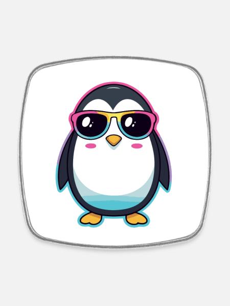 Pingouin chic en lunettes arc en ciel - Magnet carré - blanc