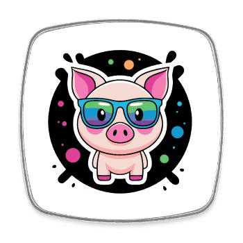 Schicke Schweine, bunte Gläser - Viereckiger Kühlschrankmagnet - Weiß - Vorne