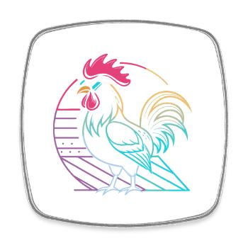 Coq neon rétro avec lunettes - Magnet carré - blanc - Devant