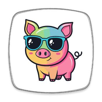 Cochon Coloré Lunettes Cool Soleil - Magnet carré - blanc - Devant