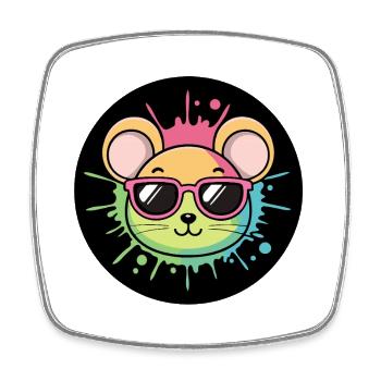 Souris arc-en-ciel lunettes néon Badge - Magnet carré - blanc - Devant
