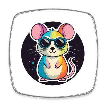 Regenbogen-Maus-Brille - Viereckiger Kühlschrankmagnet - Weiß - Vorne