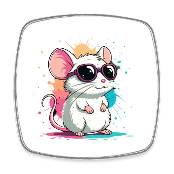 Mouse Chic Neonbrillen - Viereckiger Kühlschrankmagnet - Weiß - Vorne