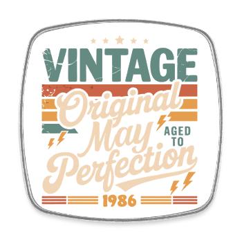Vintage mai 1986 – Perfection pendant 40 ans - Magnet carré - blanc - Devant