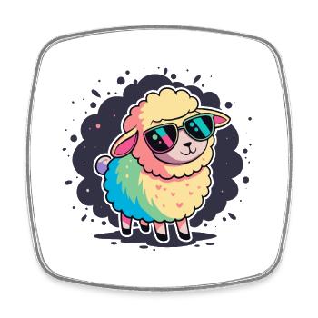 Schaf-Regenbogen-Gläser - Viereckiger Kühlschrankmagnet - Weiß - Vorne