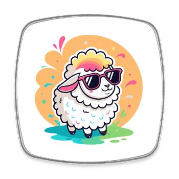 Trendy Sheep Sunglasses - Square fridge magnet - white - Front