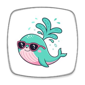 Baleine et Lunettes - Magnet carré - blanc - Devant