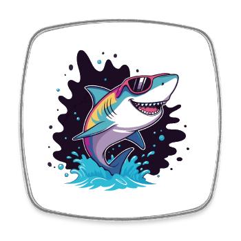 Requin Coloré lunette rose - Magnet carré - blanc - Devant