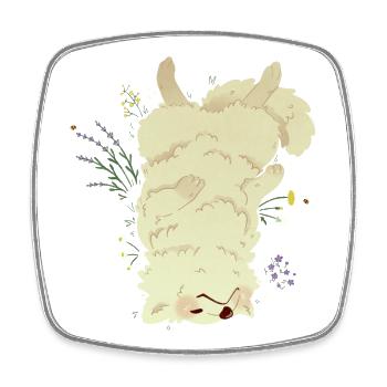 Chien endormi dans la prairie - Magnet carré - blanc - Devant